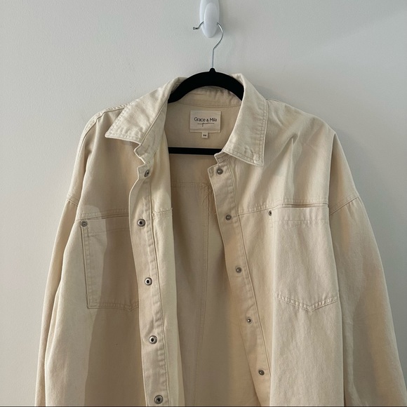 Cream Denim Button Up Shirt size S/M - Picture 4 of 5